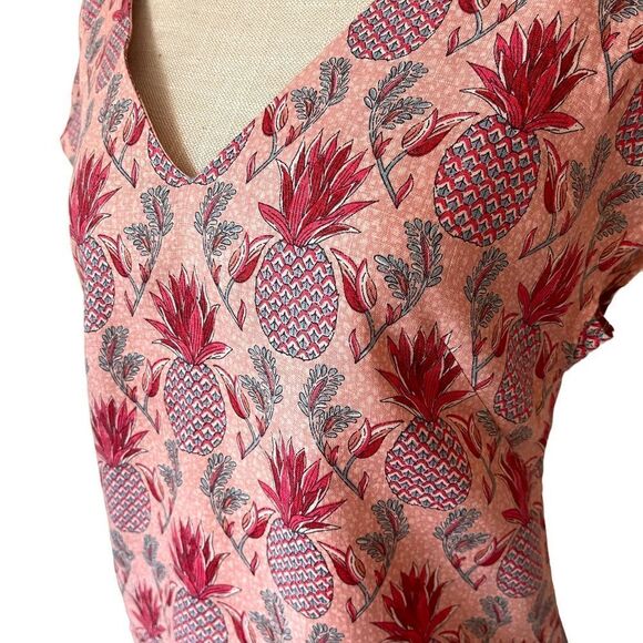 Boden Alexandra Ivory Palm Stamp Linen Top in Pink & Magenta - Picture 6 of 15